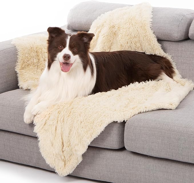 gogobunny Waterproof Dog Blanket for Couch & Furniture Protection - Super Soft Reversible Throw for Large Dogs & Cats, Calming Washable Fur & Sherpa Pet Blanket(40x50 Inch, Beige)