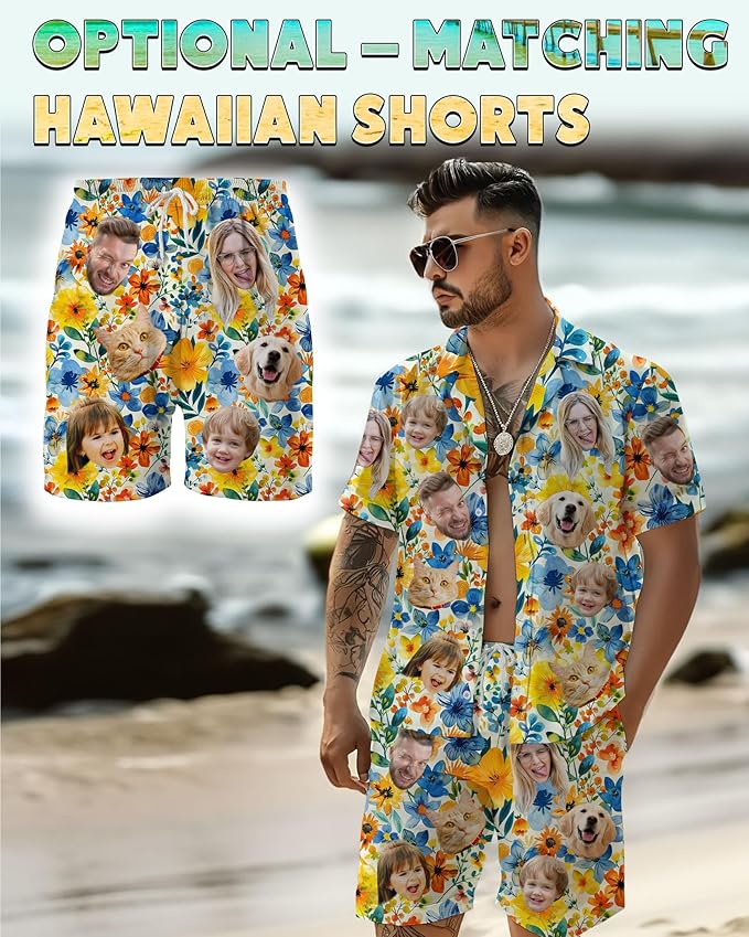 Custom Hawaiian Shirt with Face Photo Picture for Men Women Kids Youth Adult, Tropical Personalized Hawaiian Shirts Gift