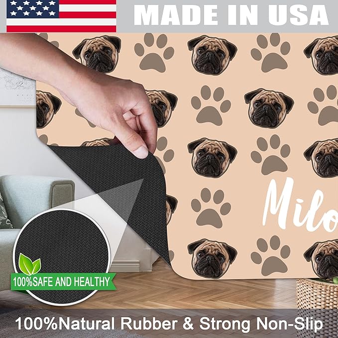 Personalized Dog Cat Mat with Name Photo Custom Placemat Feeding Mats for Food and Water Customized Non-Slip Waterproof Doormat for Bowls Outdoor Indoor Floors Gifts for Pet Owner