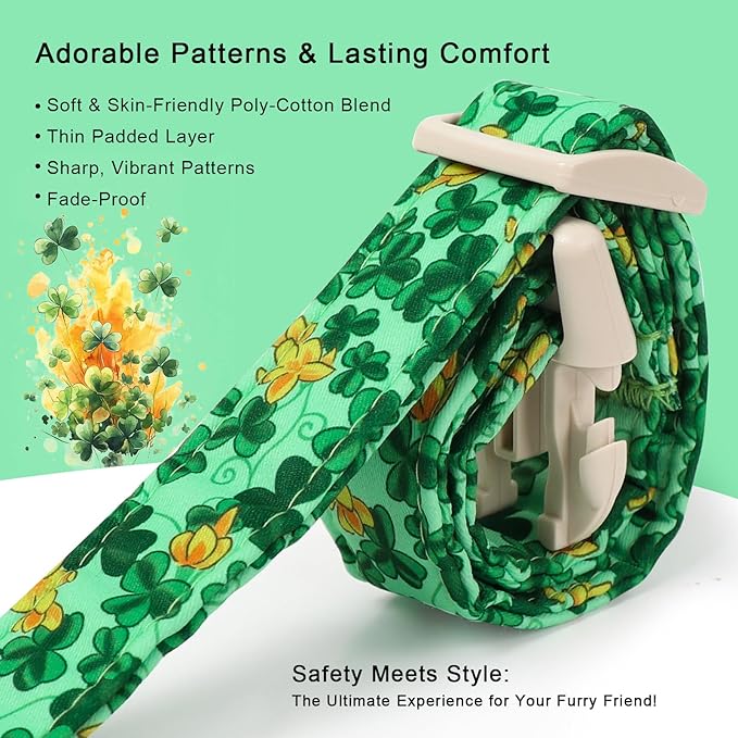 St. Patrick's Day Dog Collar for Small Dogs - Green Shamrock & Yellow Flower Print Dog Collars, Cute Irish Party Puppy Collar, Lightweight Adjustable St. Patricks Day Pet Collars XS