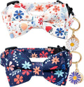 Flower Cat Collar Breakaway With Bow Tie Bell 2 Pack White & Blue Floral Pendant Cute Cat Collars Adjustable Safety Kitty Kitten Collars Soft Fancy Cat Collar for Female Girl Cats Male Boy Cats