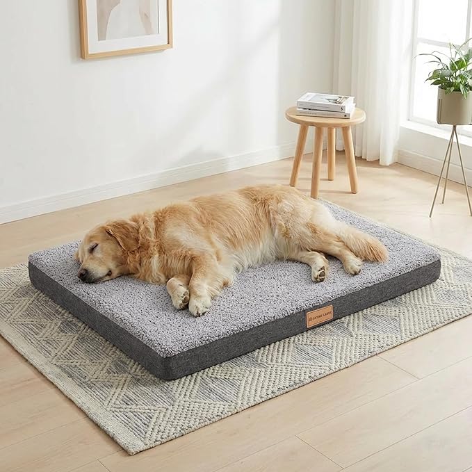 Patas Lague Orthopedic XL Dog Bed Large Sized Dog 48''X30'', Soft Waterproof Egg Crate Foam Large Pet Crate Beds Mat with Removable Washable Cover and Non-Slip Bottom, Light Grey