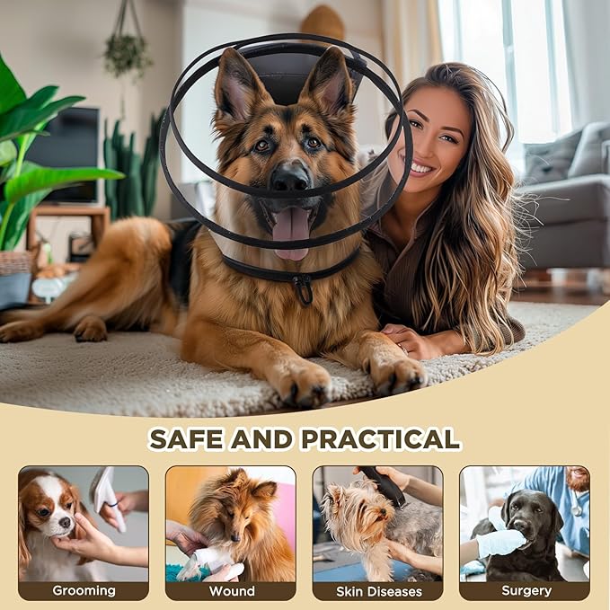 Dog Cone Collar for After Surgery,Transparent Dog Cones Alternative for Small Large Medium Size Dogs,Adjustable Depth Pet Recovery Collars,Elizabethan Collar for Dogs Stop Licking Wound(XL)