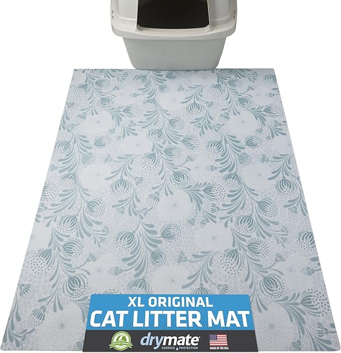 Drymate Cat Litter Box Mat, Litter Trapping Mat, Waterproof, Urine-Proof, Absorbent, Machine Washable, Soft on Paws, Contains Mess, Protects Floors, Kitten Supplies, Light Blue, 29x36 XL