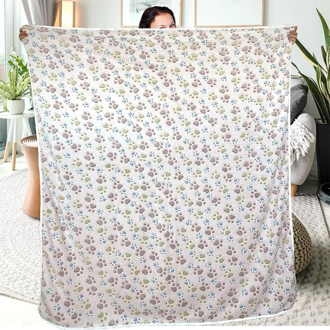 Dog Blankets for Large Dogs, 3 Pcs Dog Blanket Washable, Soft Fluffy Flannel Pet Blanket Mat Cover for Bed Couch, Cute Print Puppy Blanket 60" x 50"