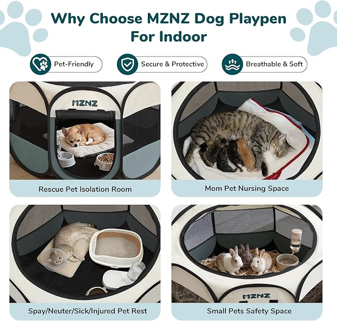 Dog Cat Playpen, Portable Puppy Pet Crate Indoor for Small Dogs Cats Rabbits, Foldable Dog Cage Enclosure for Outdoor, Pop Up Dogs Tent Kennel with Carrying Case, Grey