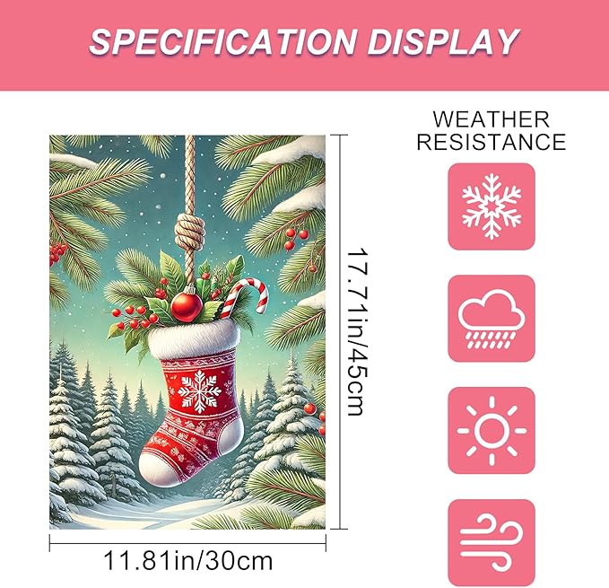 Christmas Garden Flag Christmas Stocking Garden Flag Snowflake Holiday Gardens Flags 12x18 Inch Double Sided Outdoor Decoration for Festive Season Yard Porch Lawn Display