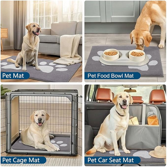 Buganda Dog Door Mat for Muddy Paws, Absorbent Dirt Trapper Washable Indoor Doormats, Non Slip Low-Profile Mud Mat for Dogs, Front Entrance Doormat for Inside Floor (47x24 Inches, Light Grey)