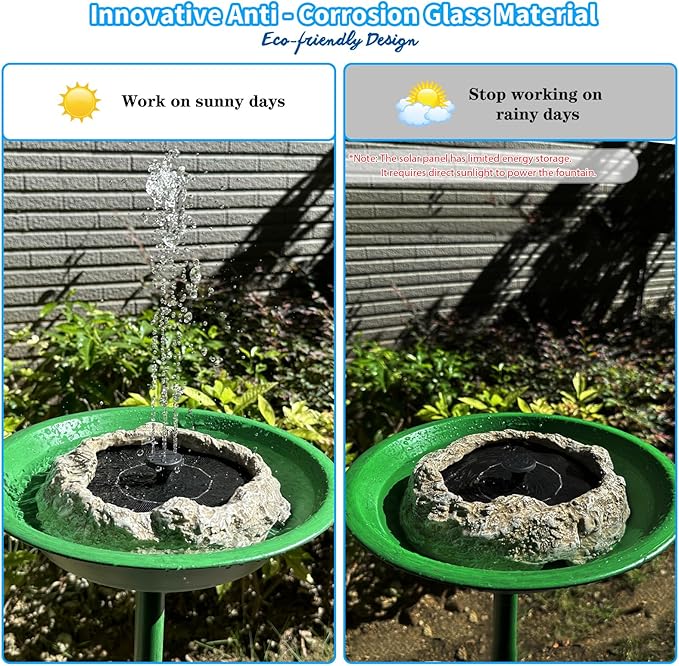 SAC SMARTEN ARTS Solar Fountain for Bird Bath with Solar Panel Resin Granite Rock Solar Water Fountain Pump for Bird Bath Outdoor Hummingbird Birdbath Fish Tank Pond with 5 Nozzles