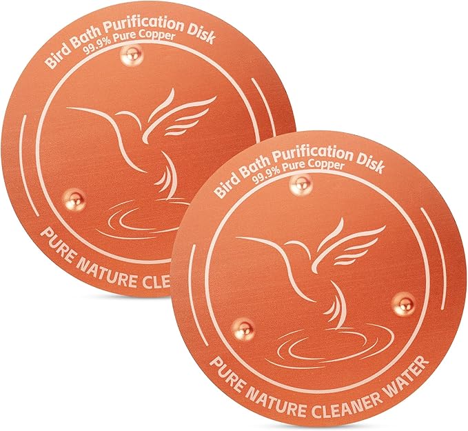 2 Pack Bird Bath Copper Disk, 99.99% Pure Copper Purification Disk - Physical Safe Clean Water All-Season, Bird-Safe for Outdoor Baths, Solar Fountains, Concrete Bowls (3-Point Support)
