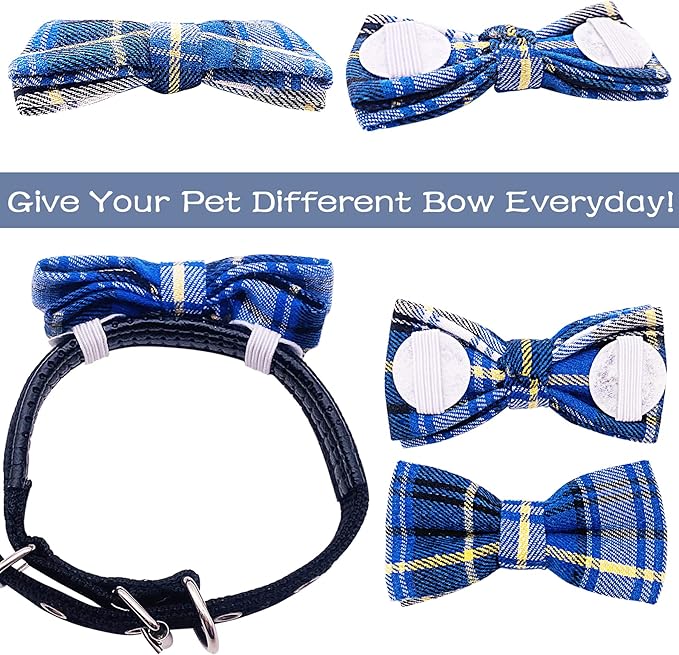 PET SHOW 8pcs Plaid Small Dogs Collar Bow Ties Puppies Cats Collar Charms Accessories Slides Attachment Bowties for Birthday Wedding Parties Assorted