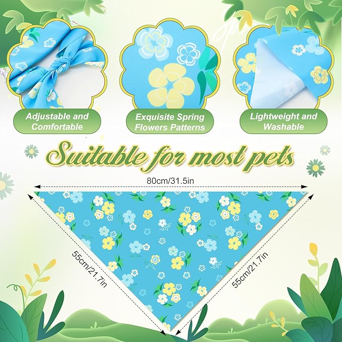 Abbylike 50 Pieces Spring Dog Bandanas Bulk Flower Daisy Sunflower Dog Bandanas for Pets Triangle Kerchief Scarf Bibs for Spring Pets Dogs Party Costume Accessories, 25 Styles (31.5 x 21.7 x 21.7)