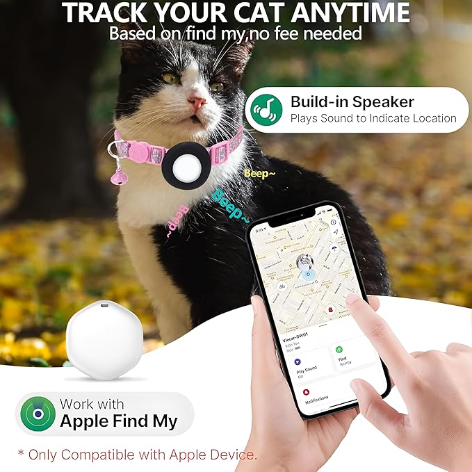 GPS Tracker for Cats, Mini GPS Pet Tracker, IPX8 Waterproof Cat Trackers,No Monthly Fee,Work with Apple Find My(iOS Only),Smart Trackers for Pets-Pink-5