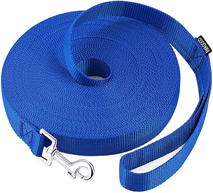 AmaGood Dog/Puppy Obedience Recall Training Agility Lead-15 ft 20 ft 30 ft 50 ft Long Leash-for Dog Training,Tie Out,Play,Safety,Camping (50 feet, Blue)