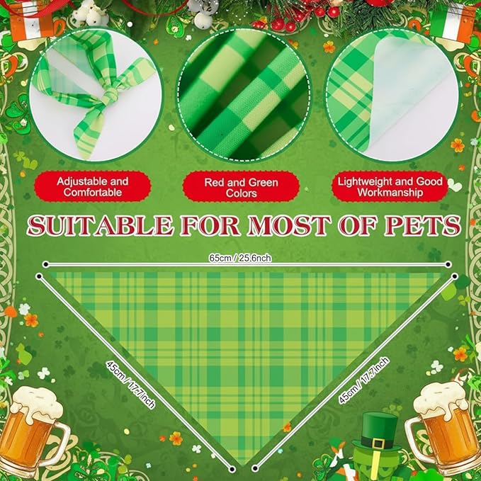 Abbylike 50 Pcs St. Patrick's Day Dog Bandanas Bulk Green Plaid Bandanas for Dogs Triangle Kerchief Bib Scarf for Pet Irish Holiday Costume Photo Props Accessories (25.6 x 17.7 x 17.7)