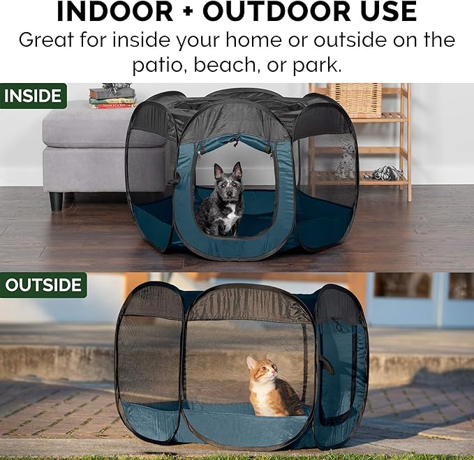 Furhaven Portable Dog Playpen Cat Tent, Pet playground,Kennel foldable indoor outdoor zippered puppy crate - Sailor Blue, Small