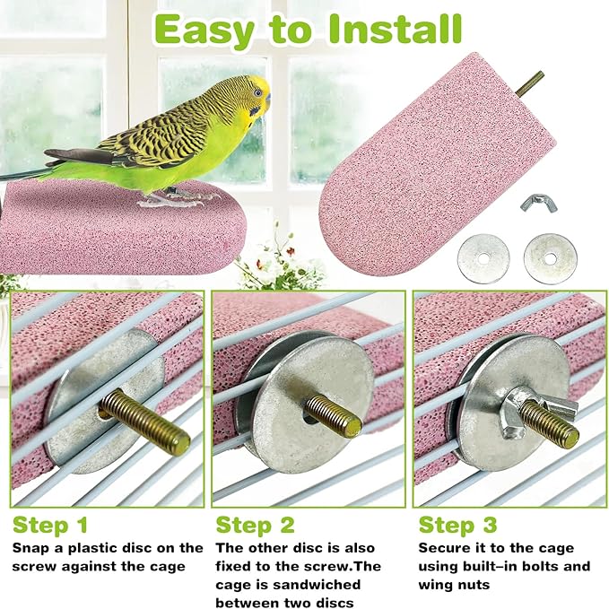 PINVNBY 3 PCS Bird Perches Calcium Parrot Perch Stand Bird Beak Grinding Stone Foot Claws Trimmer Multiple Colors Parakeets Chewing Toys Bird Cage Accessories for Budgie Cockatiel Conure Lovebird