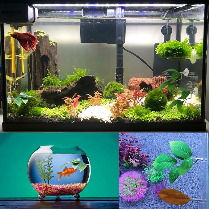 Fish Leaf Pad Fish Tank Accessories Aquarium Décor Simulating 3 pcs Adjustable Plastic Plants Betta Natural Habitat Playing Spawn Breed Rest Bed with Suction Cup Multi Leaf Design (3)