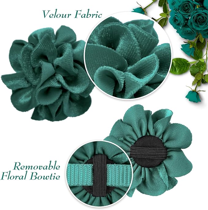 azuza 2 Pack Cat Collar Floral with Bell and Removable Flower Bowtie Breakaway Adjustable Velvet Fabric Cat Collar for Pets Festival Gift and Daily Decoration, Dark Green & Light Green
