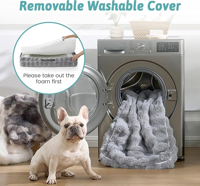 Orthopedic Dog Bed for Large Size Dog, Soft and Warm Faux Fur Extra Large Sofa for Pet Up to 100 lbs, Foam Bolster Anti-Slip Couch with Washable Removable Cover, XL 44x32x7 inch, Grey
