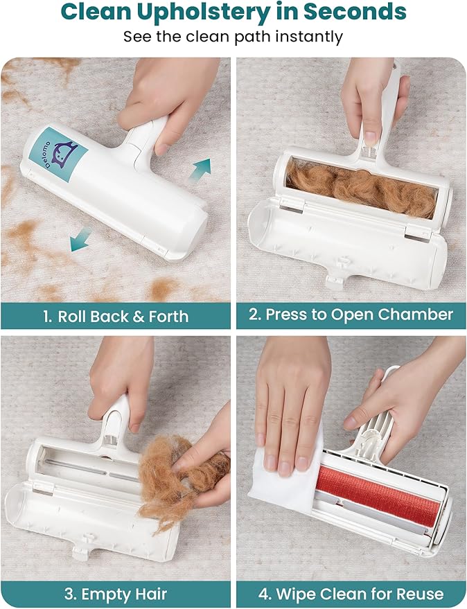 DELOMO Pet Hair Remover Roller: Reusable Lint Roller with Large Fur Bin - Portable Cat and Dog Hair Remover for Couch, Bedding, Car, Rugs & Furniture, Effective and Eco-Friendly, for Multi-Pet Homes