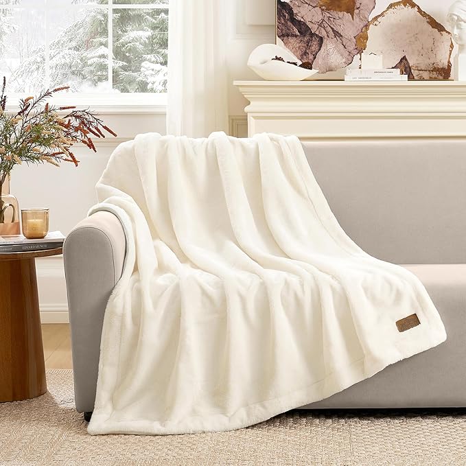 Luxury Faux Fur Throw Blanket for Couch, Ultra Soft Waterproof Pet Blanket, Cozy Warm Plush Blanket for Sofa Bedroom Living Room, Liquid Pee Proof for Large Dog or Cat, 50x60 inch, Cream