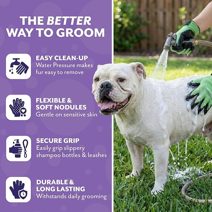 H HandsOn Pet Grooming Gloves - Patented #1 Ranked, Award Winning Shedding, Bathing, & Hair Remover Gloves - Gentle Brush for Cats, Dogs, and Horses (Black, Small)