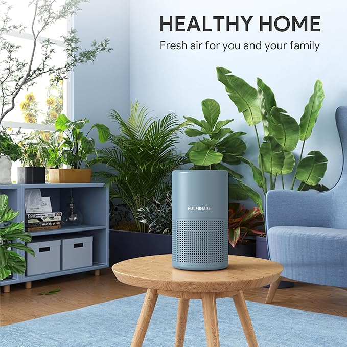 FULMINARE Air Purifiers for Home Bedroom H13 HEPA Air Purifier, 3 Speeds, Timer, 24dB, Small Mini Air Purifier with Night Light, Mist Blue
