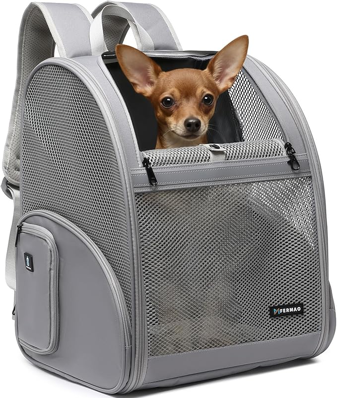Pet Backpack Carrier ，Large Cat Carrier Backpack Up to 20 Lbs with Breathable Mesh, for Medium Large Cats or Small Dogs, Travel Hiking Camping Backpack (Gray-XL)