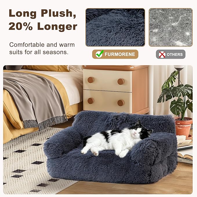 Cat Beds for Indoor Cats, Dog Couch Bed, Cute Cat Couch Sofas, Small Dog Sofas & Chairs with Removable Washable Cover, Warm Soft Pet Furniture for 20lbs Small Dog & Cat, Plush Dark Grey
