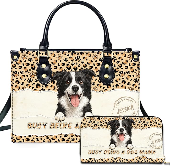 Personalized Pet Mom Leather Handbag – Custom Name Dog Cat Photo Purse, Pet Lover Gifts for Women, Christmas