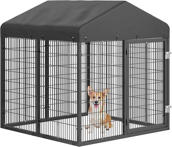 Large Outdoor Dog Enclosure,Heavy Duty Dog Cage with Roof,Galvanized Steel Dog Kennel Fence with Double Safety Locks(4.2'L x 4'W x 4.5'H)