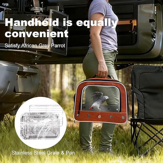 halinfer Large Bird Carrier Cage, Portable Bird Carrying Bag with Metal Tray and Grate to Transport Medium and Large Birds Like African Grey, Long Tail Cockatiel and Parrot
