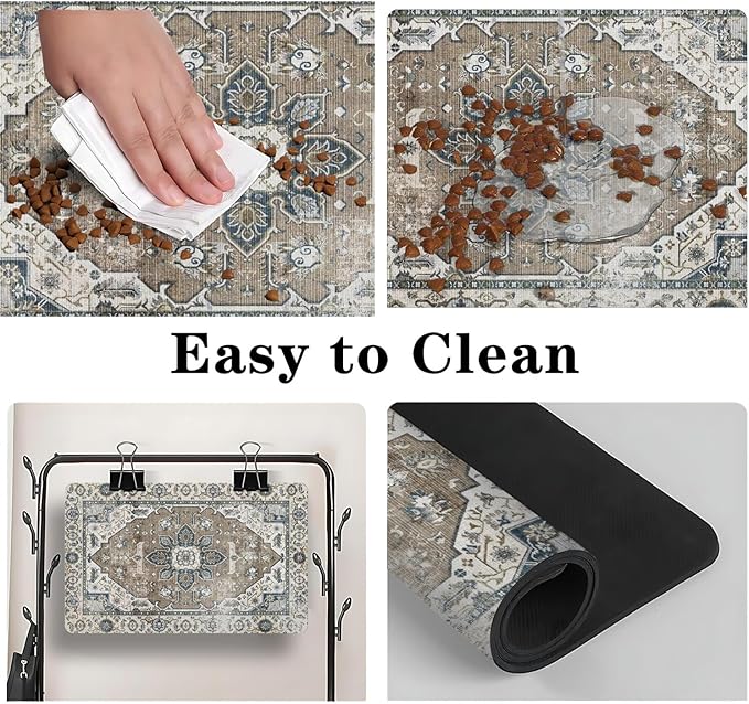 Dog Food Mats for Floors, Absorbent and Quick-Drying Pet Cat Food Mat,Anti-Fouling and Easy-to-Clean Pet Feeding Mat,Dog Bowl Mat for Messy Drinking Water Bowls.12 x20, Bohemia Style