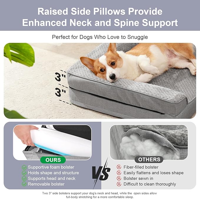 Orthopedic Dog Bed Medium Size Dog, Memory Foam Dogs Bed for Medium Dogs, Washable Removable Cover, Nonskid Bottom, Waterproof, for Indoor, Outdoor, Crate ＆ Car Use, 35x23x6 Inches, Light Grey