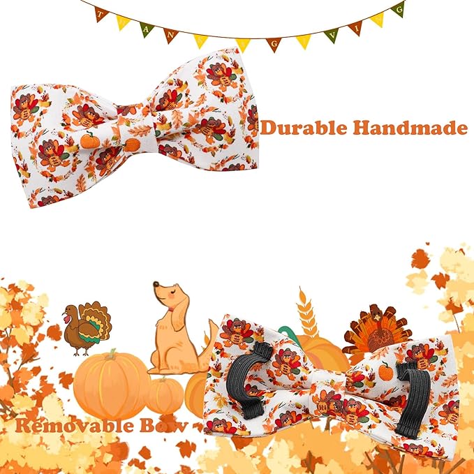 Dog Collar - Thanksgiving Turkey Bowtie Gift Soft Bow Collar with Adjustable Metal Buckle for X-Large Dogs