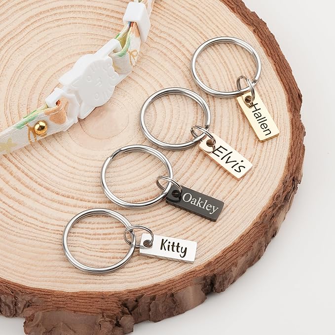 Anavia Small Size Dog Cat ID Tags, Small/XS Personalized Color Plated Stainless Steel Puppy Kitten Name Tags, Customized Engraved Nameplate Pet Collar Tag (Rose Gold, XS-Rectangle)
