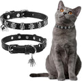 EXPAWLORER Cat Collar for Girl Boy Cats - Adjustable Leather Pet Collar with Safety Elastic Belt,Personalized Punk Accessories Buckle Collars with Bell & Durable D-Ring, Skull(Black)