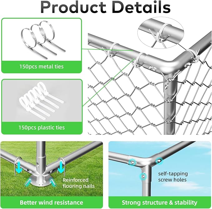 15'x15' Large Outdoor Dog Kennel, Heavy Duty Dog Enclosure with Roof, Weather Resistant Cover and Security Lock(183"x183")