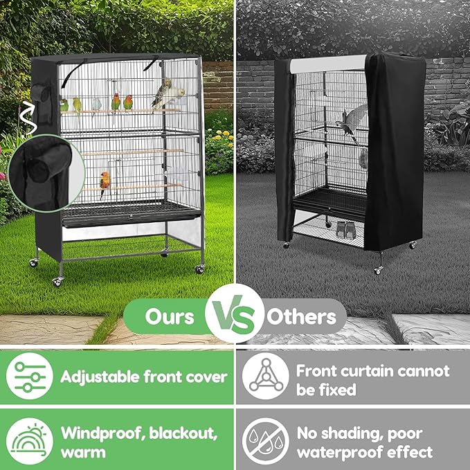 Bird Cage Cover, Large Birds Cage Covers for Night, Birds Cover for Cage with Adjustable Front Curtain, Blackout & Breathable Birdcage Covers for Parrot, Small Animals(Not Include Bird Cage)