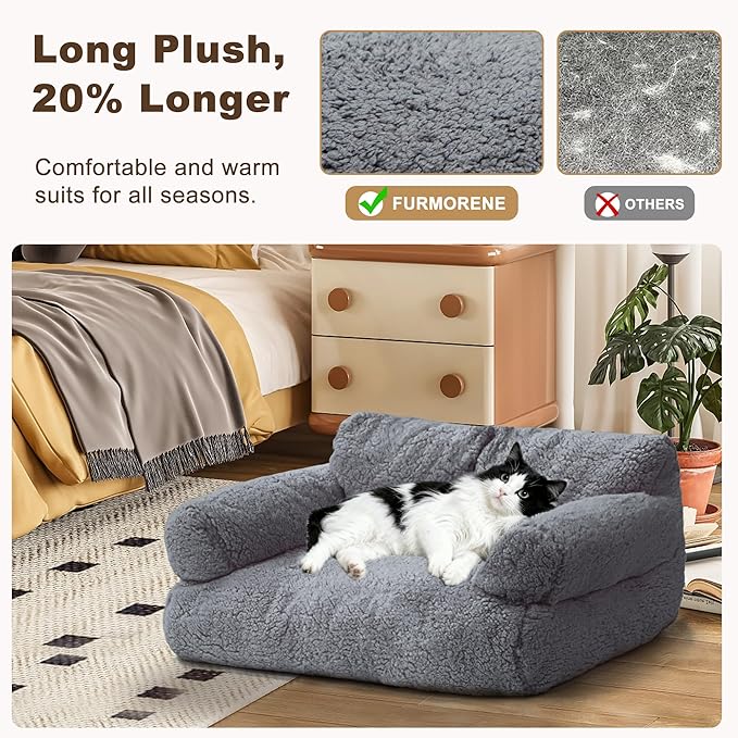 Large Cat Beds for Indoor Cats, Dog Couch Bed, Cute Cat Couch Sofas for Less 20lbs Kitten Puppy, Small Dog Sofas & Chairs with Removable Washable Cover, Soft Warm Pet Furniture, Gray