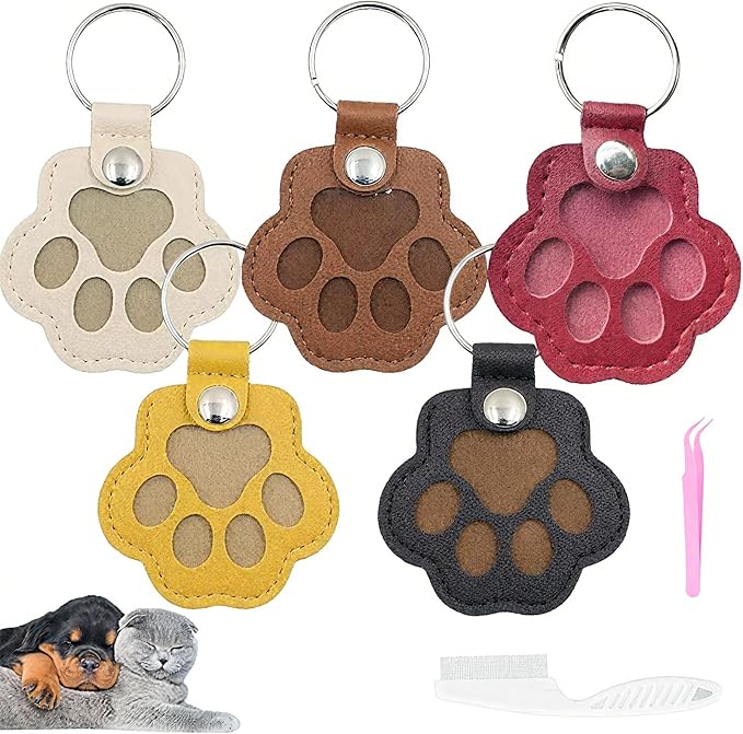 Cat & Dog Hair Keychain - Paw Shaped Leather Memorial Keepsake for Dog Cat Fur Storage, Pet Fur Keepsake Collector