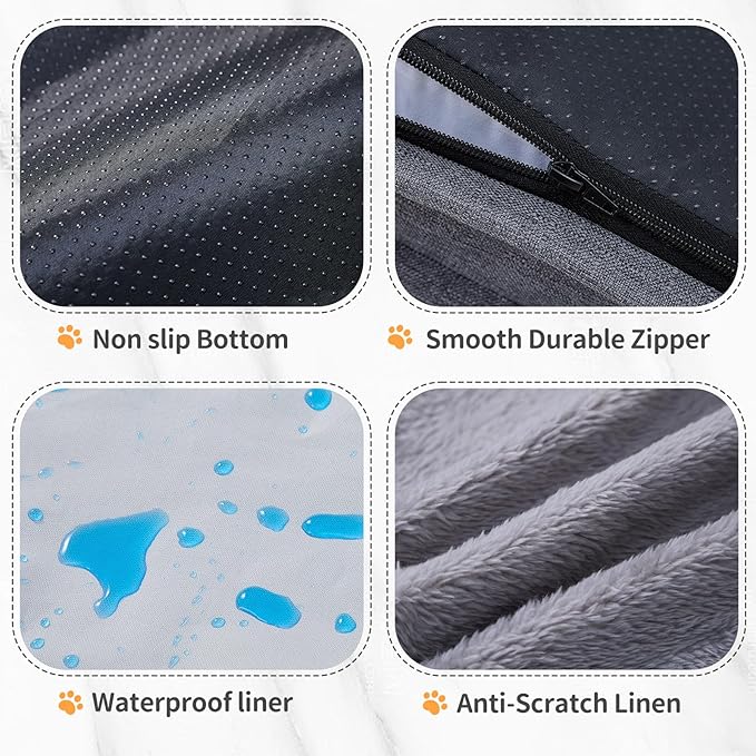 Makigued Orthopedic Dog Bed for Medium Dogs Egg Crate Foam Pet Sofa with Waterproof Liner, Removable Washable Cover, Nonslip Bottom, Cozy Couch for Small & Medium Dogs and Cats, 24x18x6.5, Grey