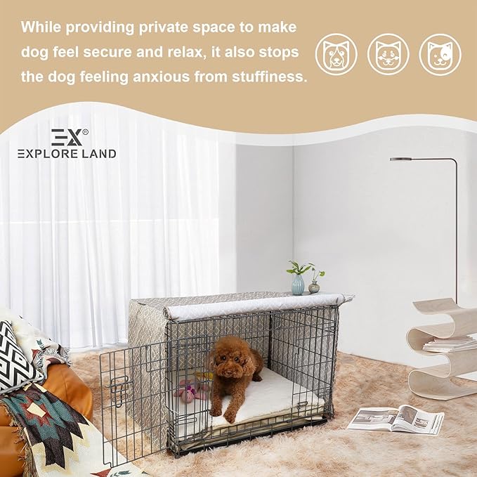 Explore Land Pattern Dog Crate Cover for 36 Inches Wire Cage, Heavy-Duty Polyester 1 2 3 Doors Standard Metal Pet Kennel Enclosure (Vintage Violet)