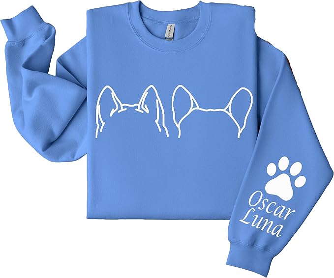 Custom Dog Mom Shirt for Women Pet Ears Sweatshirt with Name Unique Puppy Line Art Cute Dad Hoodie for DogDad Owner Lover