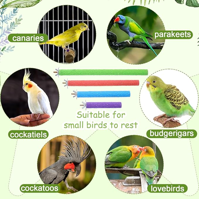 4 Pcs Bird Perch Stand Toy Parrot Perch Stand, Wood Bird Cage Perches Toy Platform Paw Grinding Stick Perches Cage Accessories for Small Medium Birds Like Parakeet Budgies Lovebird (Color Random)