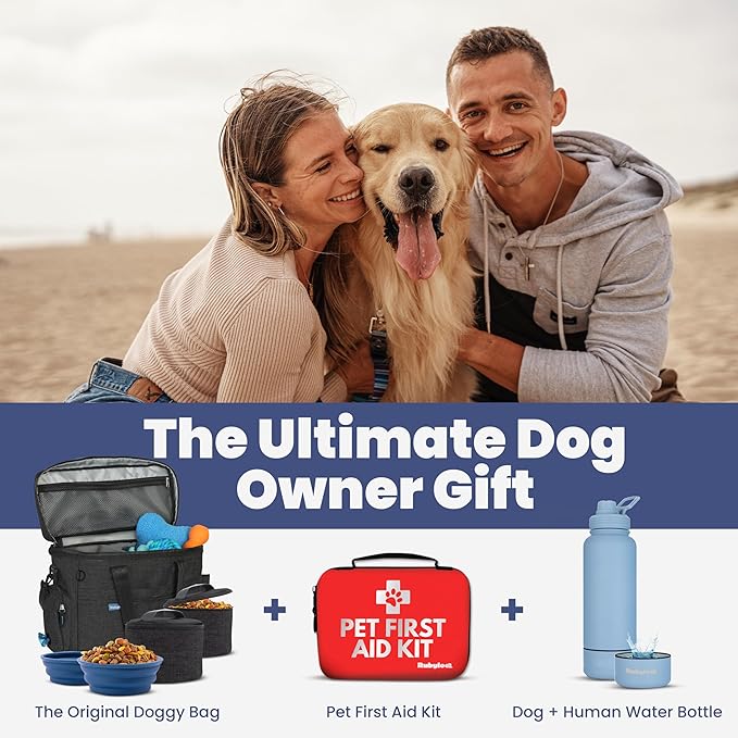 The Original Doggy Bag™ - Complete Dog Travel Bag for Supplies with 2 BPA-Free Travel Dog Bowls & 2 Pet Food Containers - Traveling Kit for Road Trips, Camping, Weekend Away or Doggy Gift: Charcoal