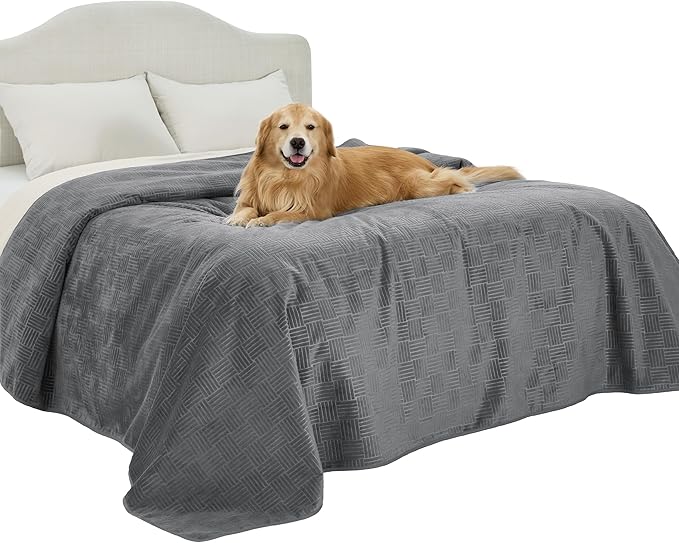 Bedsure Waterproof Bed Cover for Dogs Washable - Waterproof Blanket for King Bed Couch Sofa Cozy, Lightweight Furniture Protector for Pet Cat Quick Drying, Ash Grey, 82x102IN