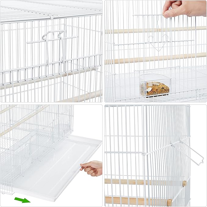 Yaheetech 30‘’ Flight Bird Cage Stackable Design for Small and Medium Birds with Slide Out Tray and Bottom Grate Budgies Cockatiels Lovebirds Canaries Parakeet Cage, White