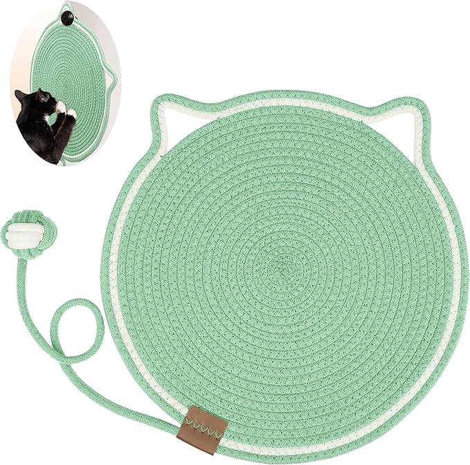 Natural Cotton Rope Cat Scratch Pad, 15.7'' Round Horizontal Floor Cat Scratching Pads, Cat Furniture Protector for Wall, Couch, Carpets, Sofas